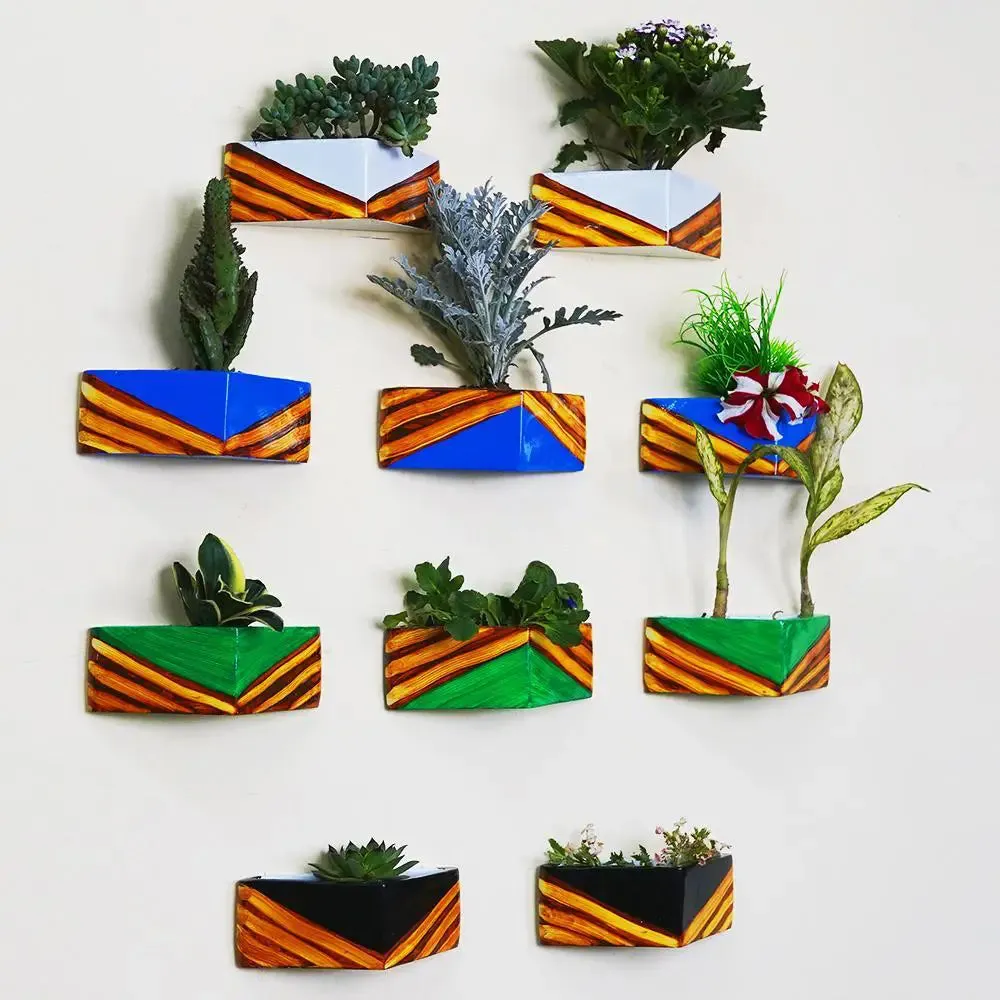 Wall Hanging planter with Hand Painted Design for Wall Decor Set of 10