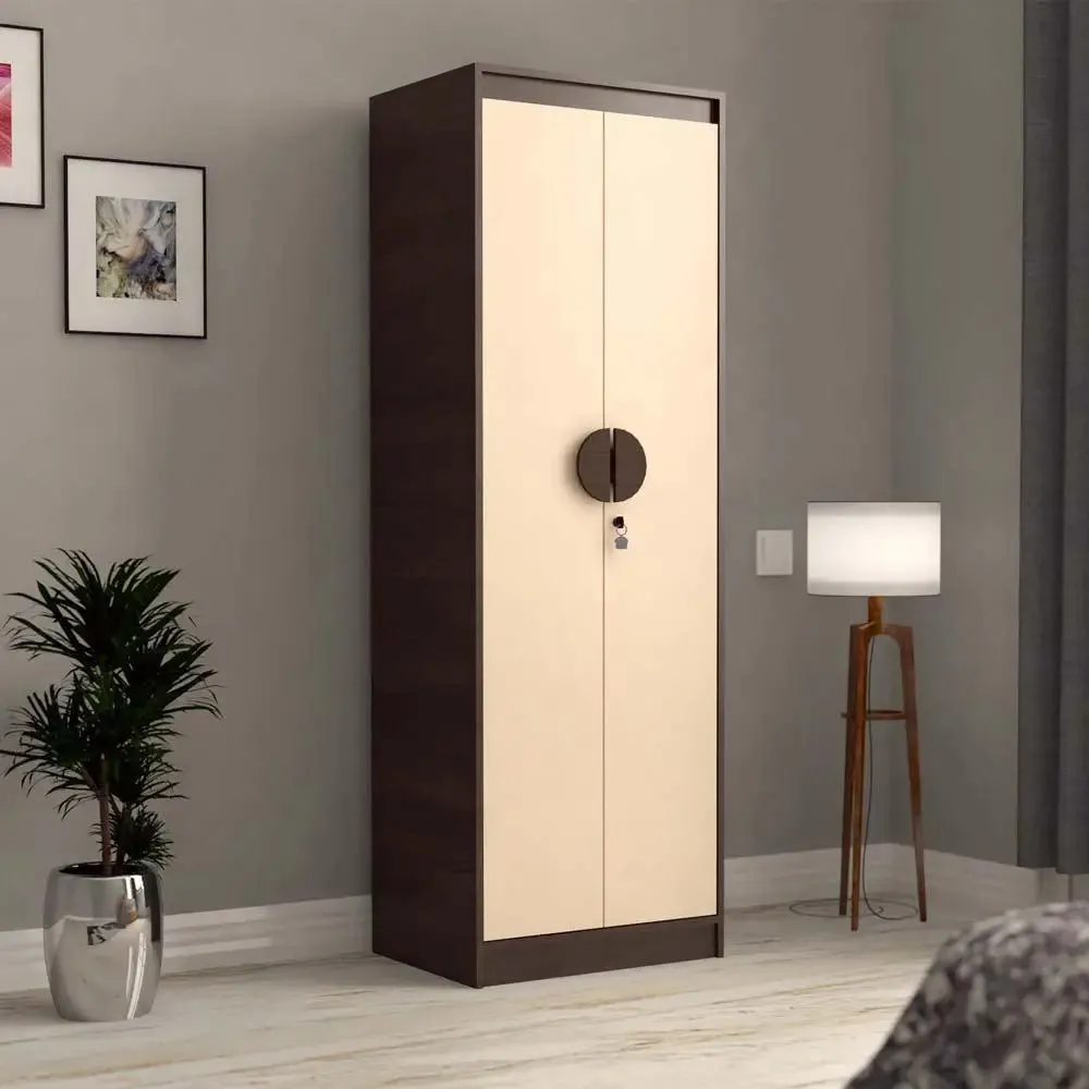 Walnut & Beige Solid Engineered 2 Door Wardrobe