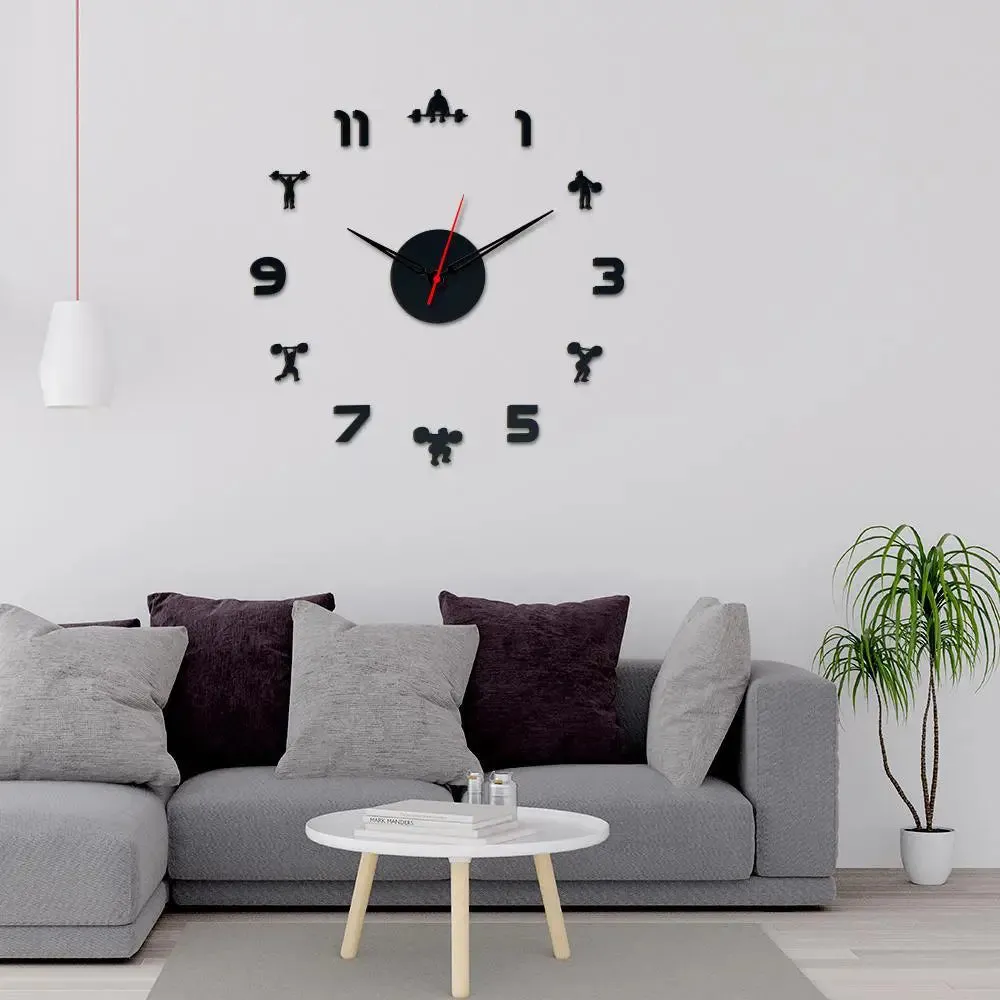 Weightlifting Fitness Designer Big Size 3D Infinity Wall Clock (Size: 24 inch X 24 inch)