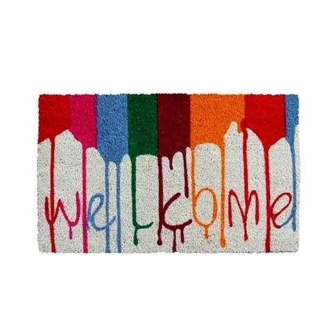 Welcome Colorful Designer Natural Coir Doormat