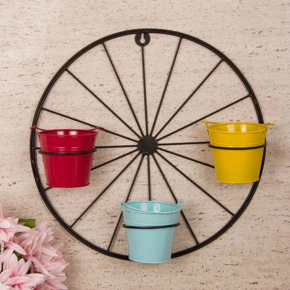 Wheel Shaped Solid Metal Planters Set Of 3