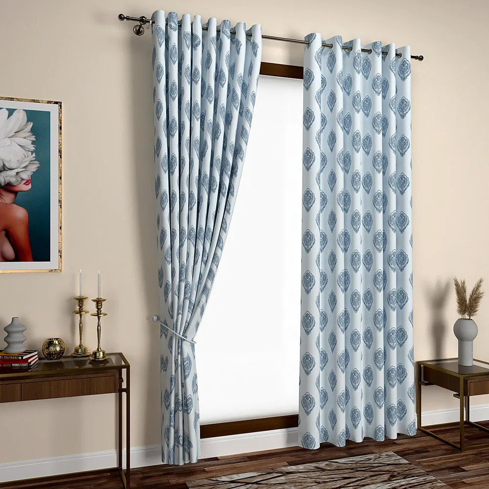 White & Blue Turkish Indian Designer Door Curtain