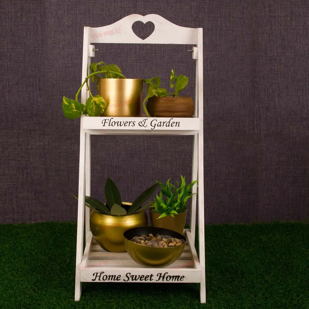 White Designer Solid Wooden Planter Stand