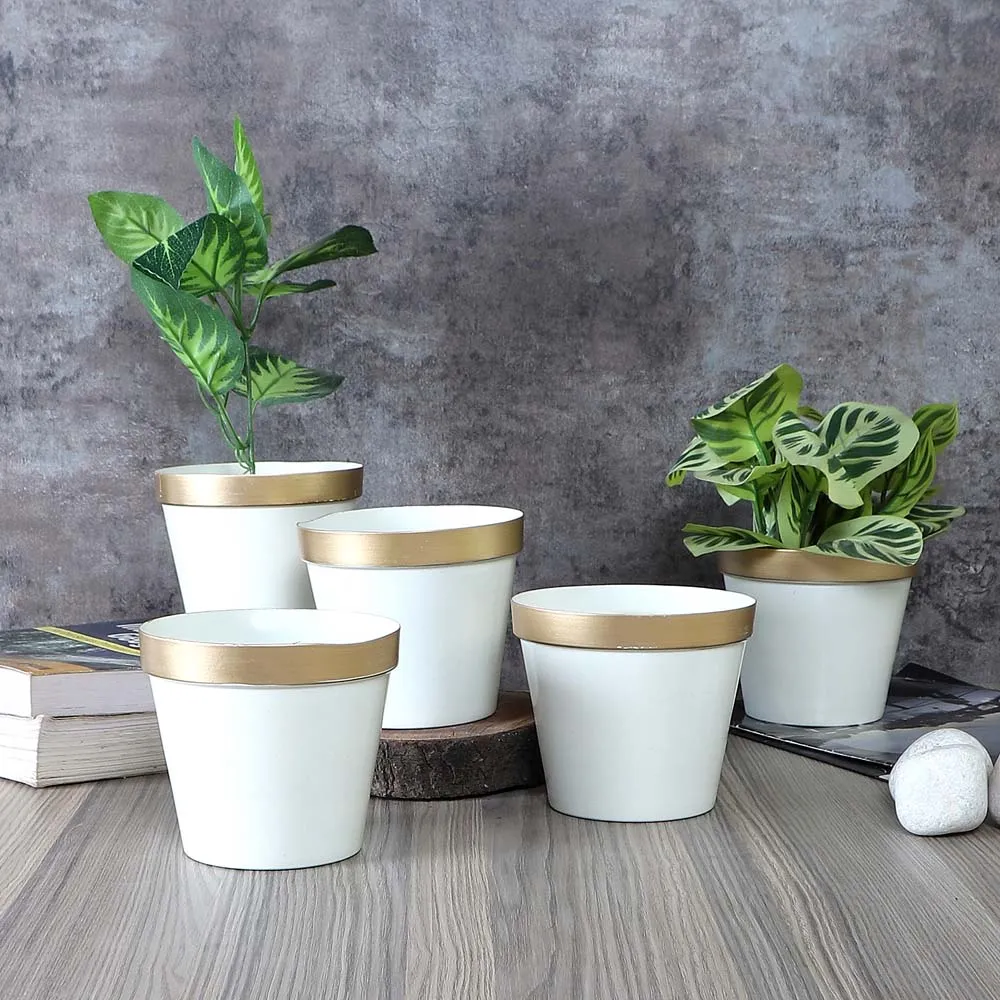 White & Golden Metal Plant Pots Set Of 5