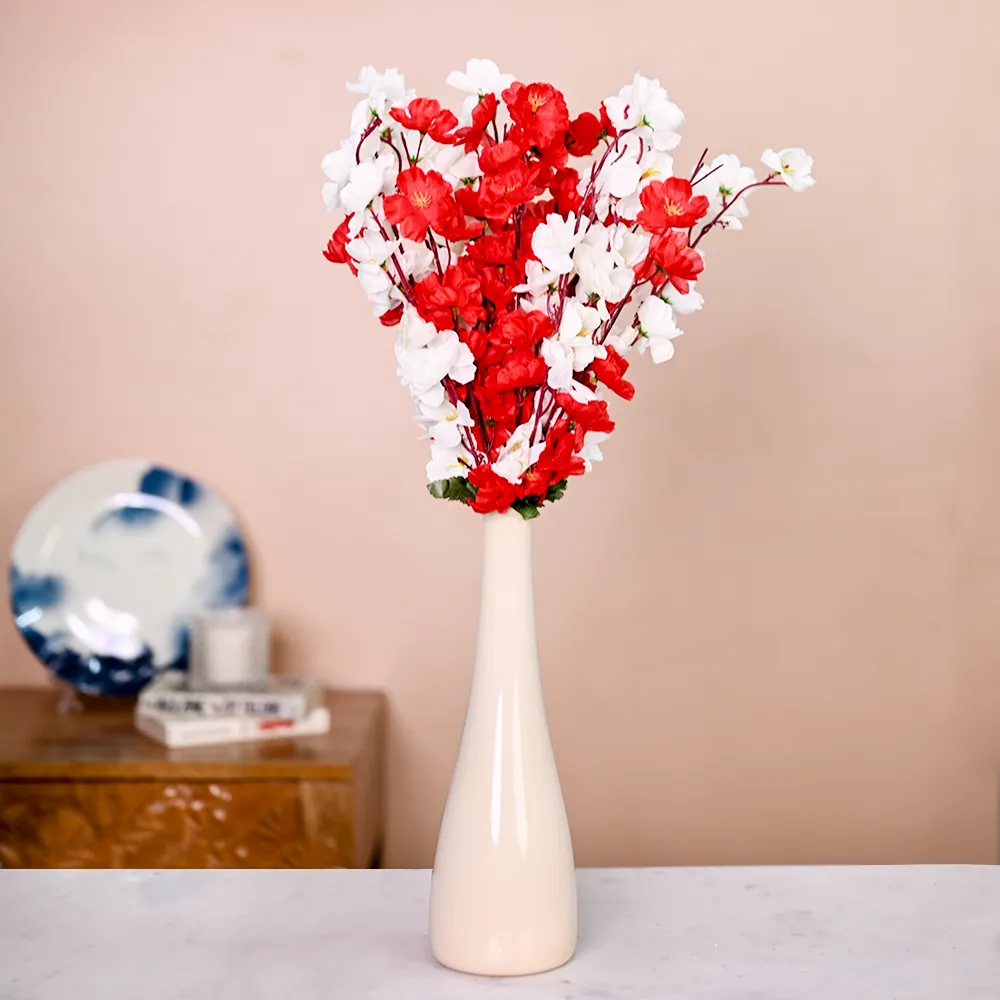 White & Red Artificial Orchid Bunch Combo