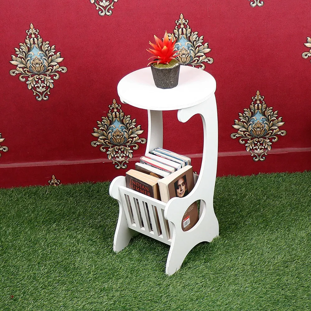 White Side Table with Book Shelf