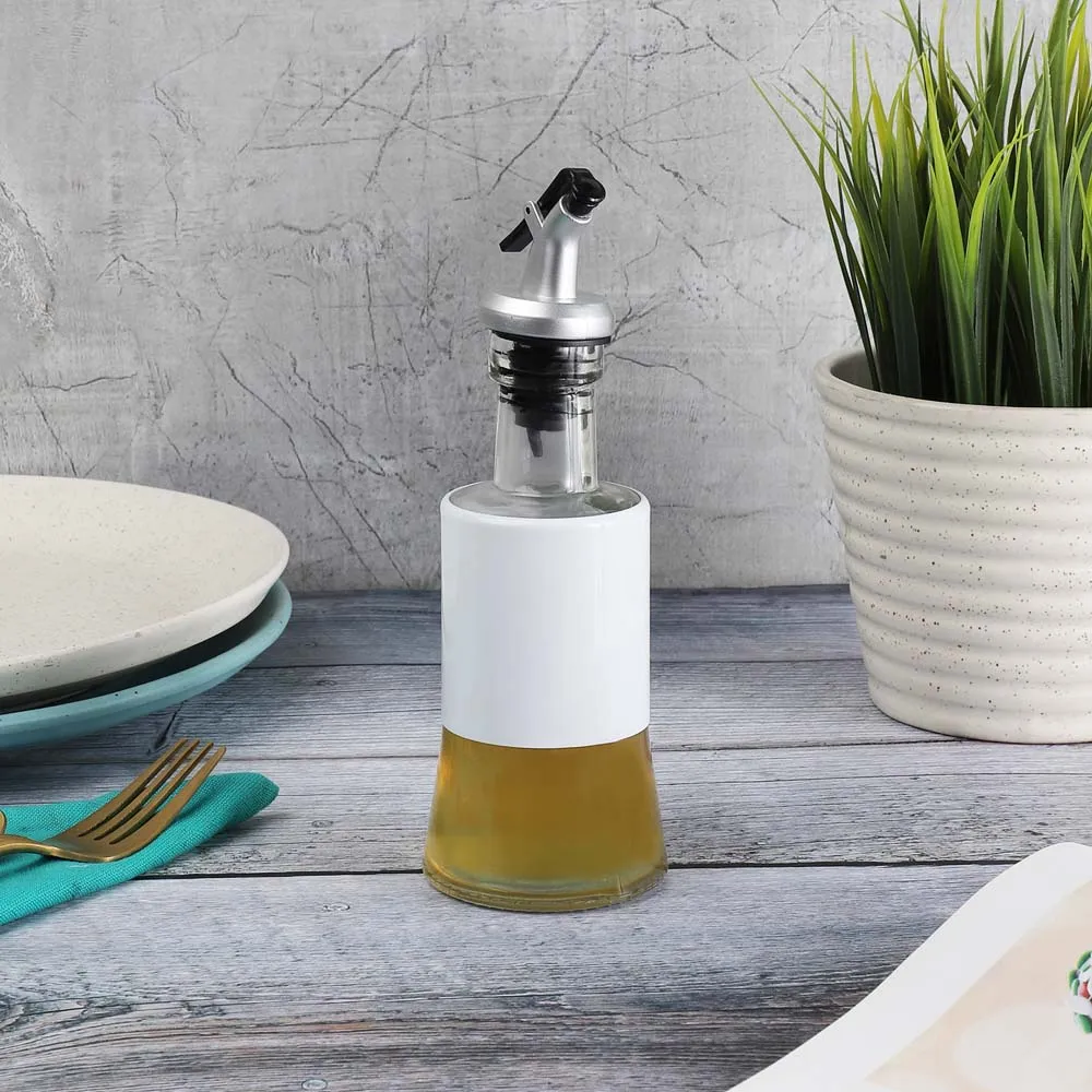 White Tough Glass Oil Dispenser 250 ML