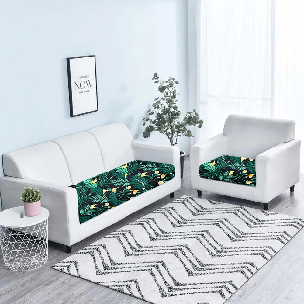 Wild Leaves Drak Green Strechable Sofa Seat Cover Set of 2/4/6/8