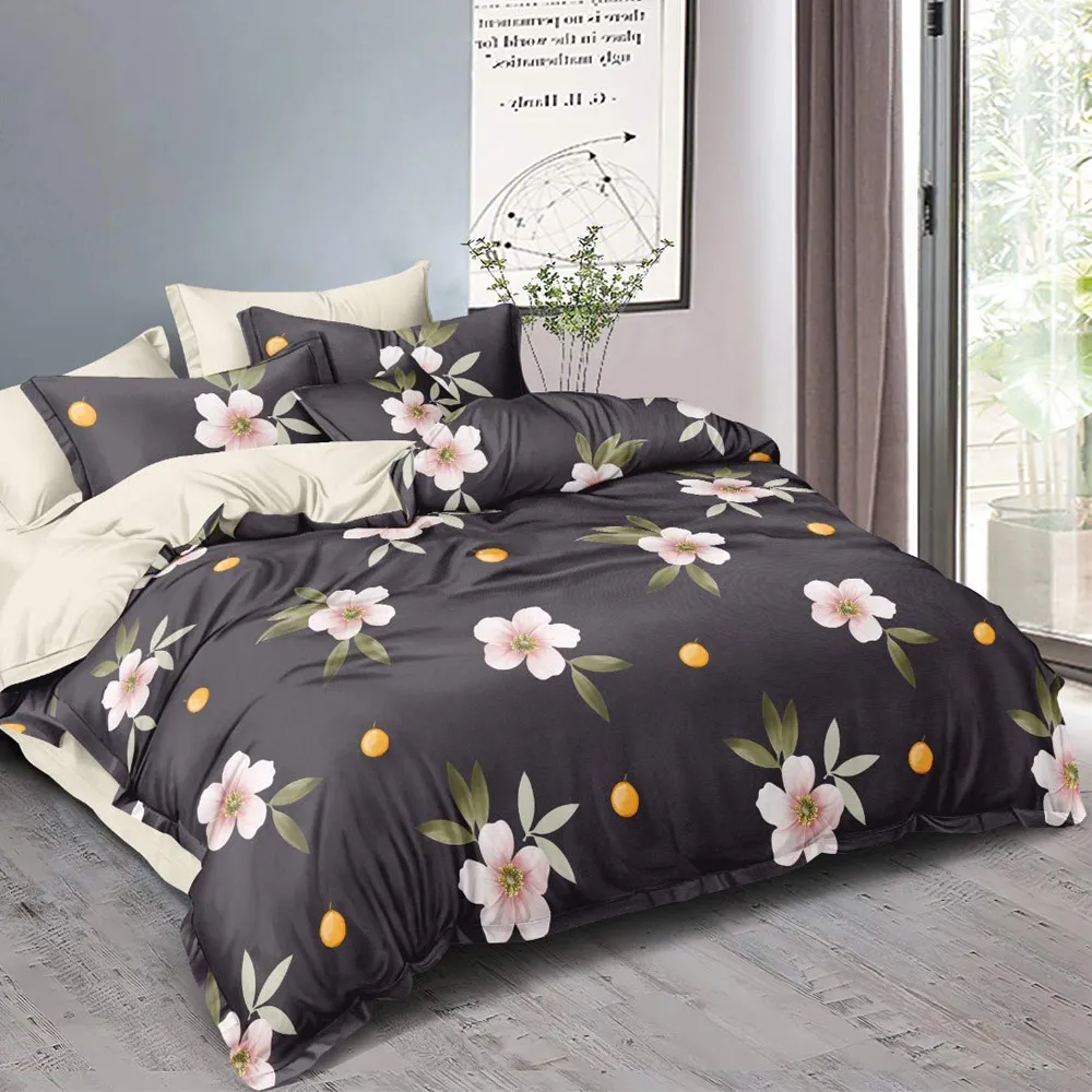 Wild Peach Flowers Designer Floral  Bedsheet With 2 Pillow Covers (Chocolate Brown)