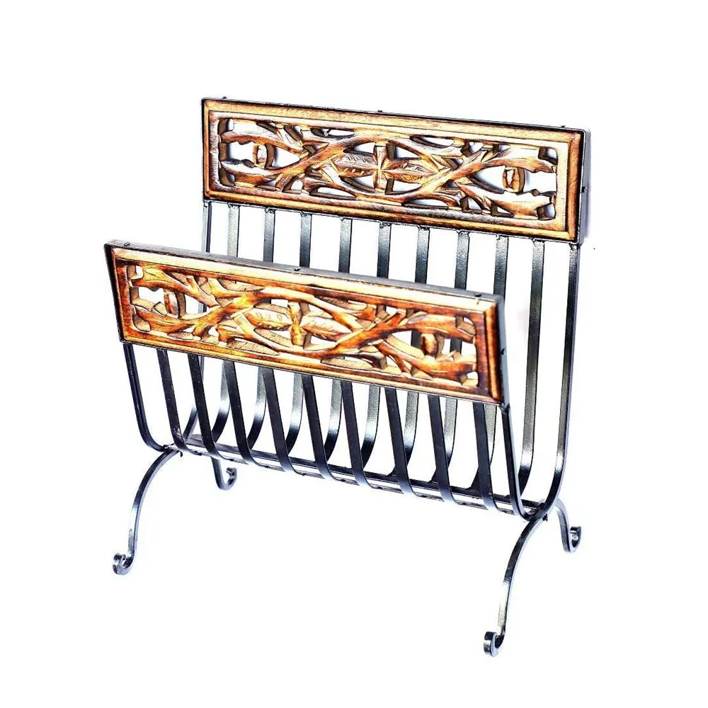 Wood &amp; Metal Crafted Designer Magazine Holder