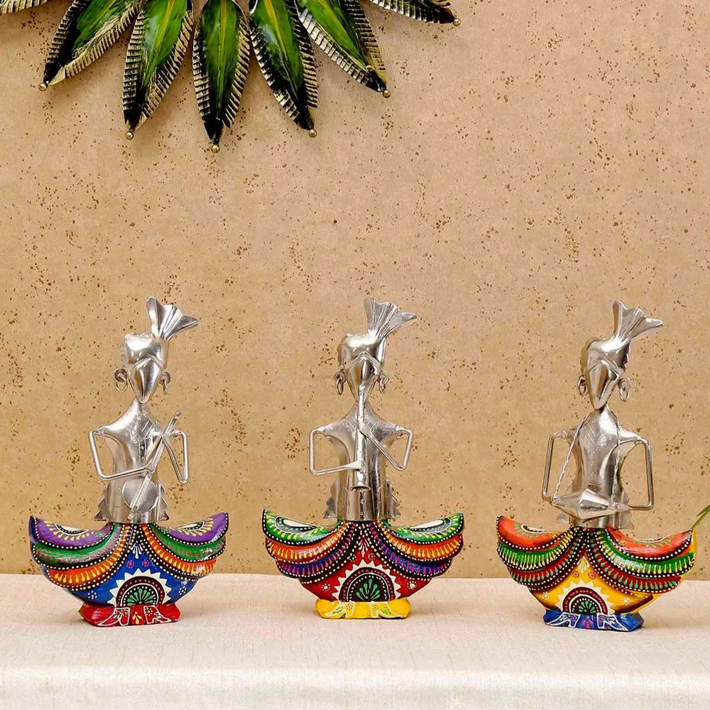 Wood & Metal Composed Happy Musicians Figurine / Showpiece Set Of 3