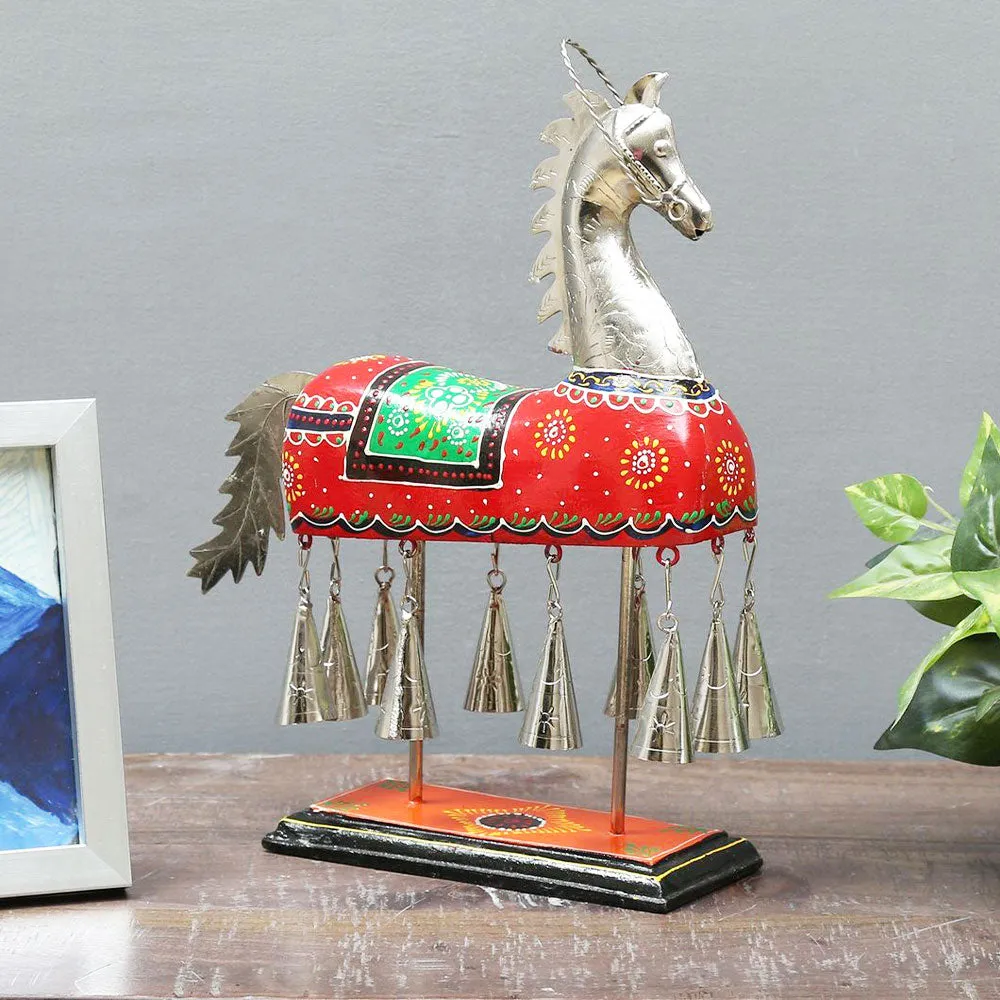 Wooden Carved Horse Metal Animal Figurine / Showpiece