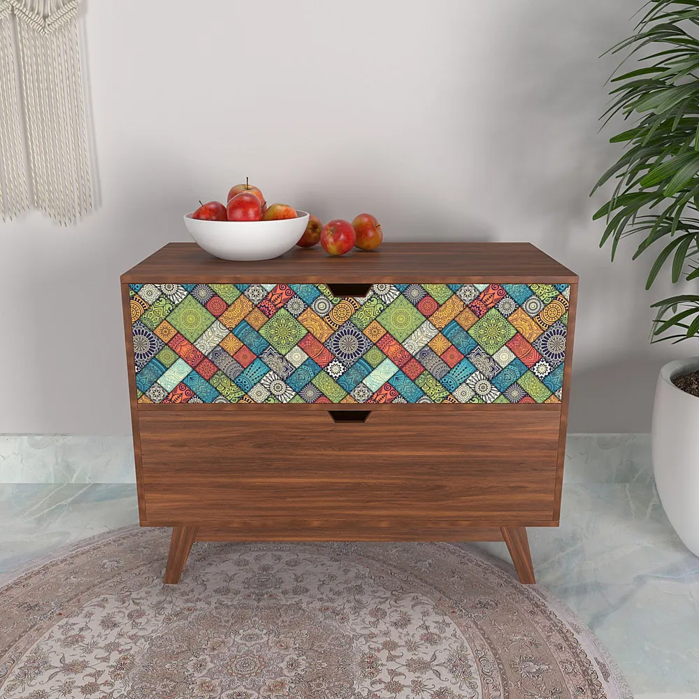 Wooden Chest Of 2 Drawers In Ethnic Design