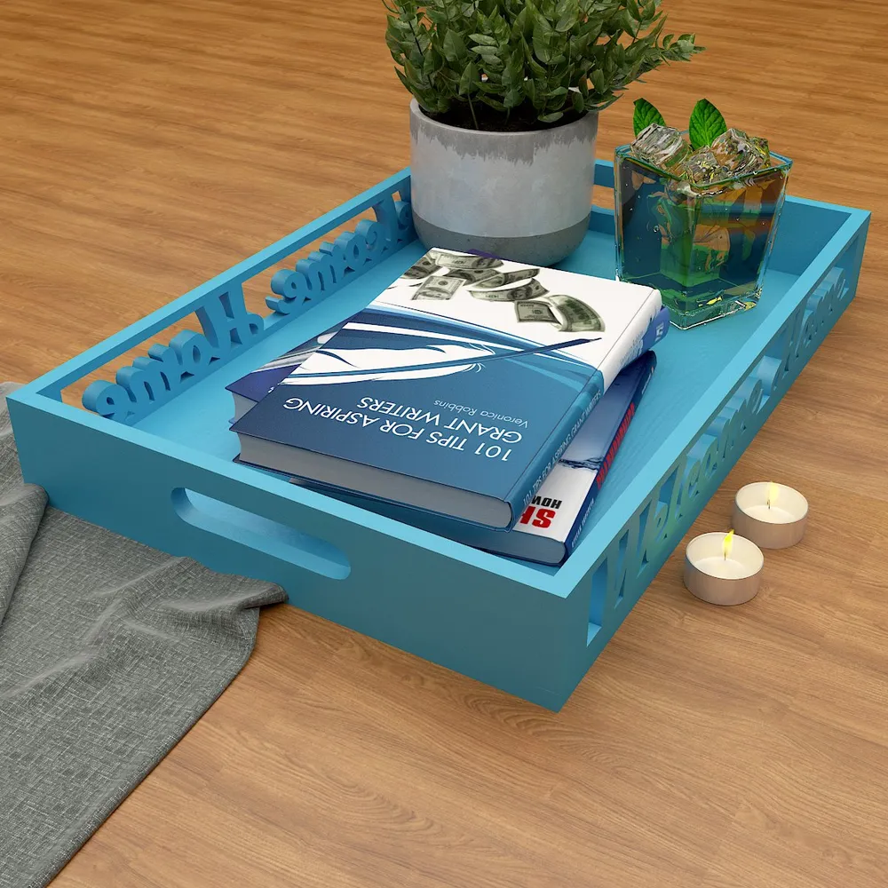 Wooden Fancy Design Serving Tray Blue color