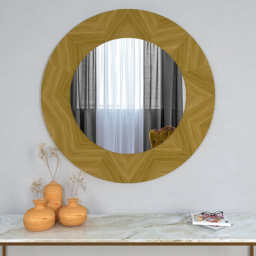 Wooden Framed Designer Round Mirror