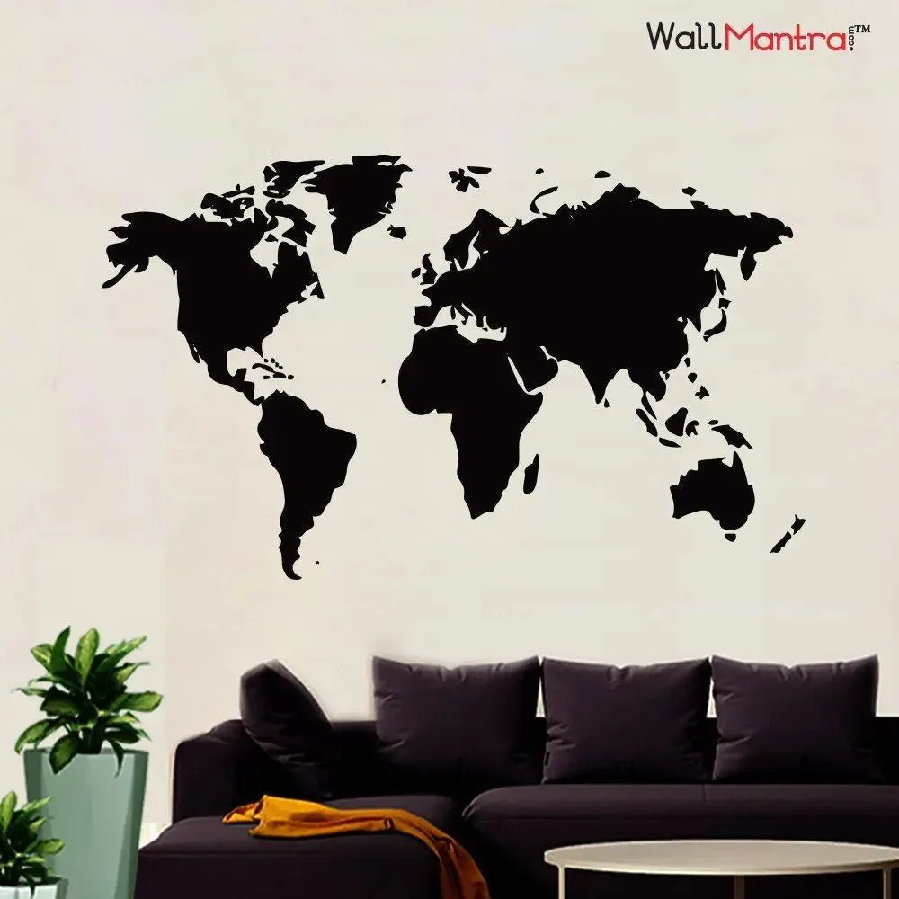 World Map Wall Sticker for office (Black) Self Adhesive Viny 165 x 100 cm