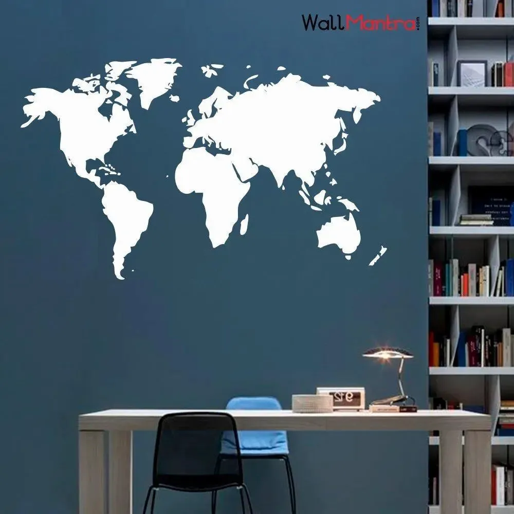 World Map Wall Sticker Medium Size White Color 122cm Width X 74cm