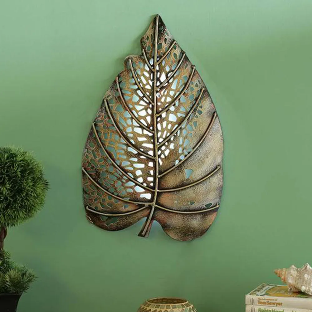 Wrought Iron Leaf Inspired Wall Art Piece in Bronze Finish