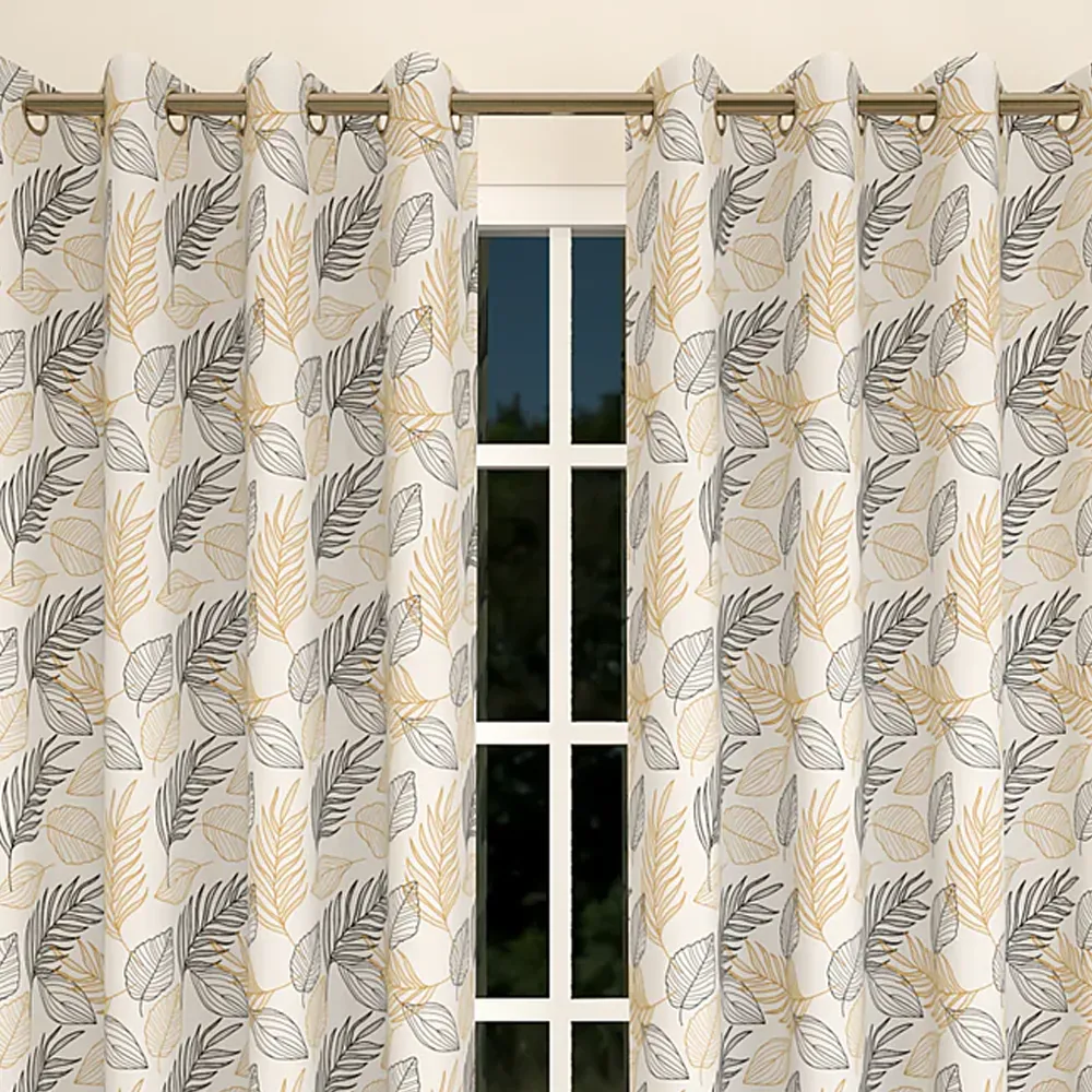 Yellow & Black Autumn Leaves Printed Designer Curtain