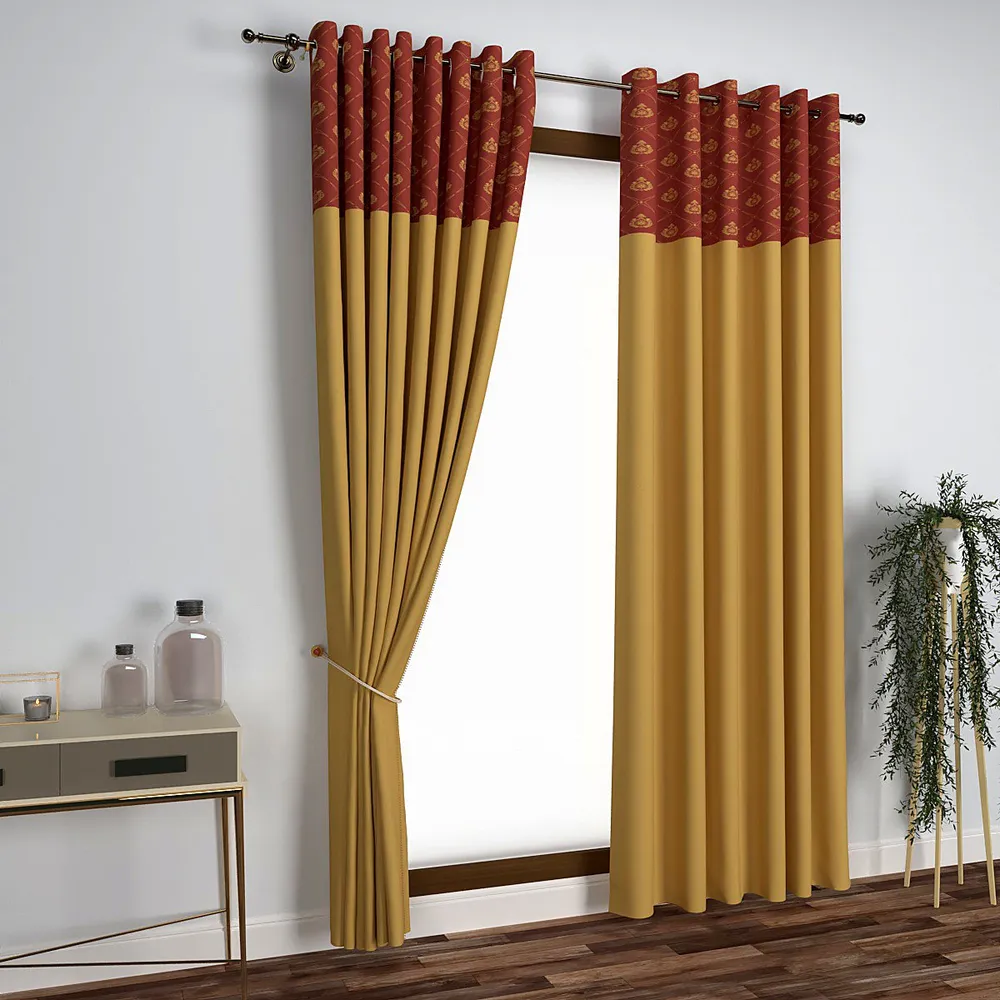 Yellow & Brick Red Semi-Designer Door Curtain