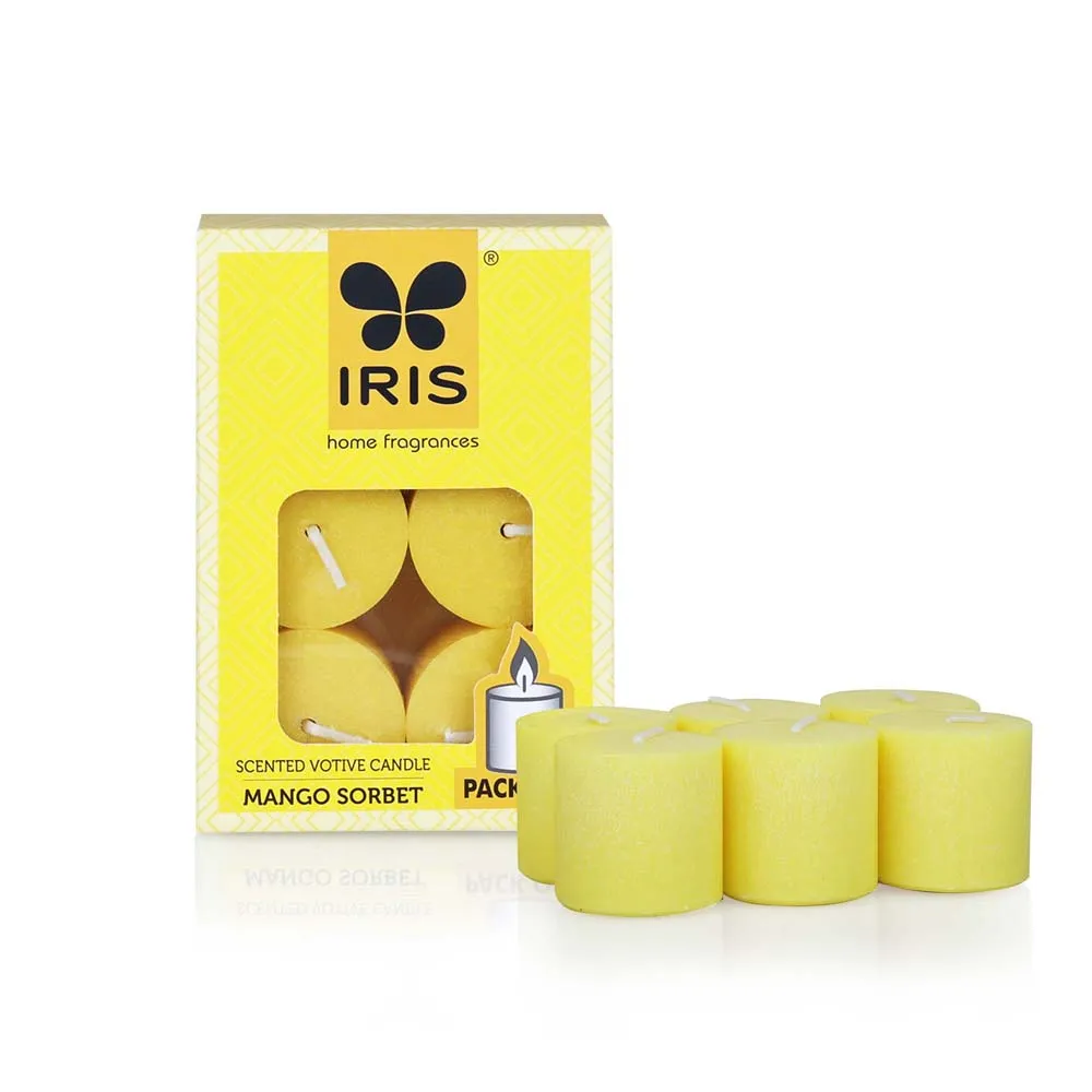Yellow Coloured Mango Sorbet Scented Set of 6 Premium Votive Candles Refill Pack
