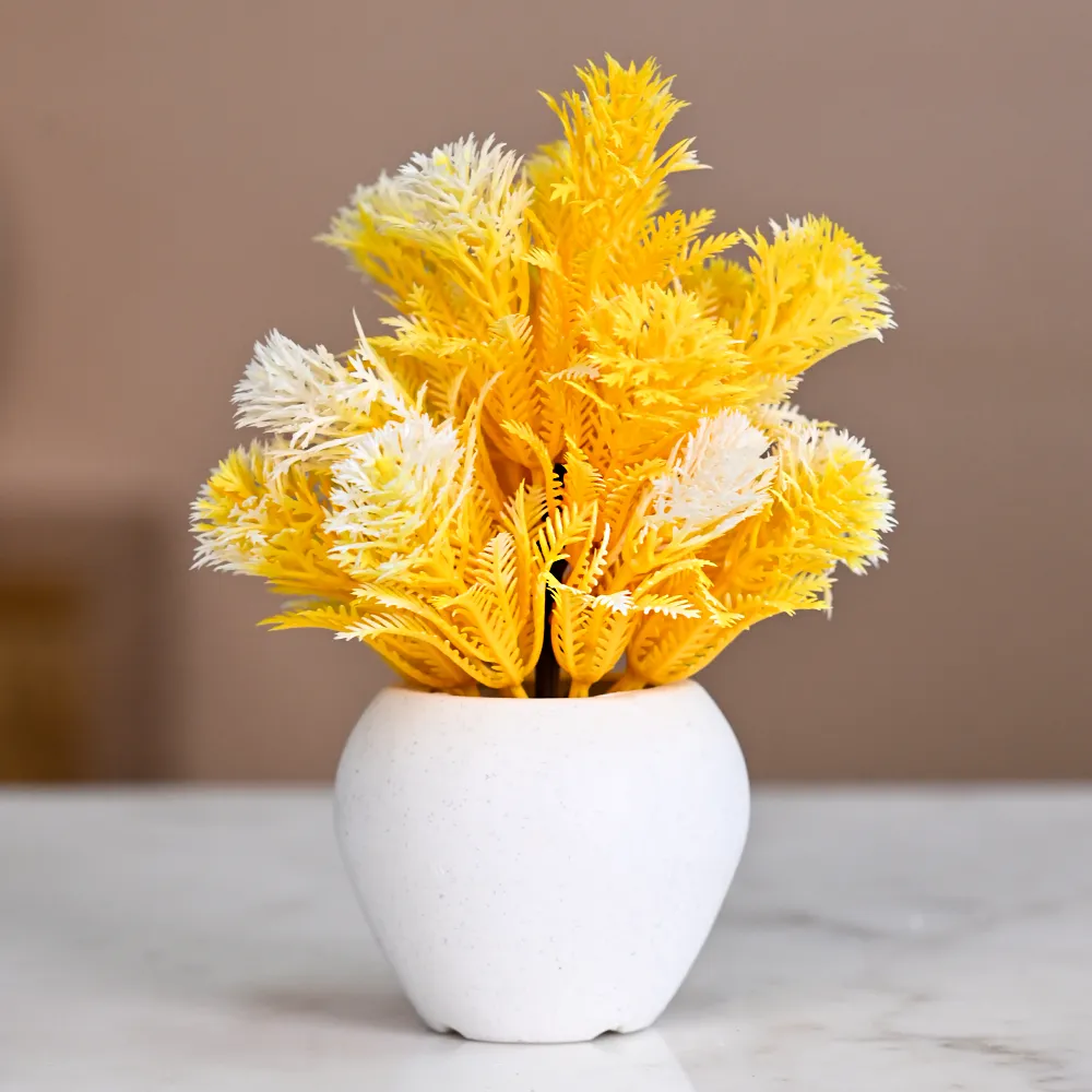 Yellow Decorative Artificial Bonsai With Pot