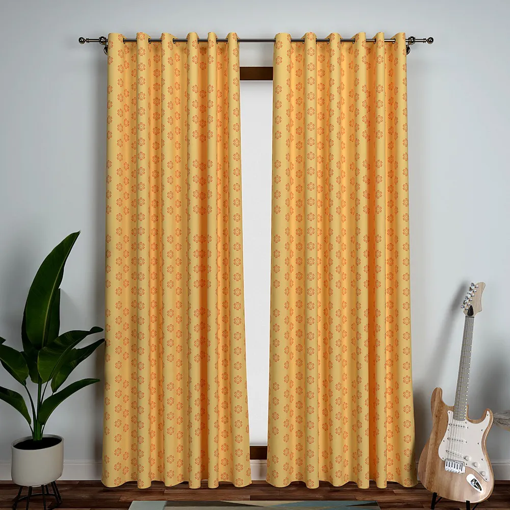 Yellow Floral Patterned Window Curtain