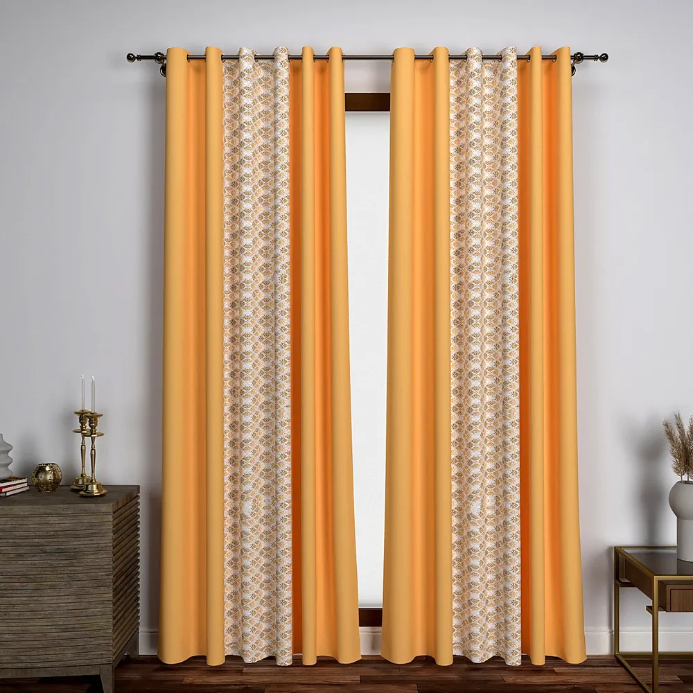 Yellow Motif Designer Layered Window Curtain