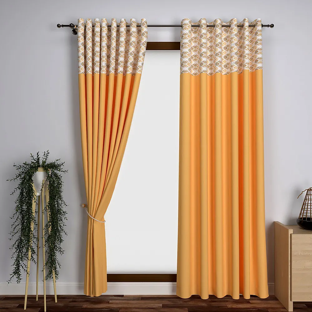 Yellow Motif Semi-Designer Door Curtain
