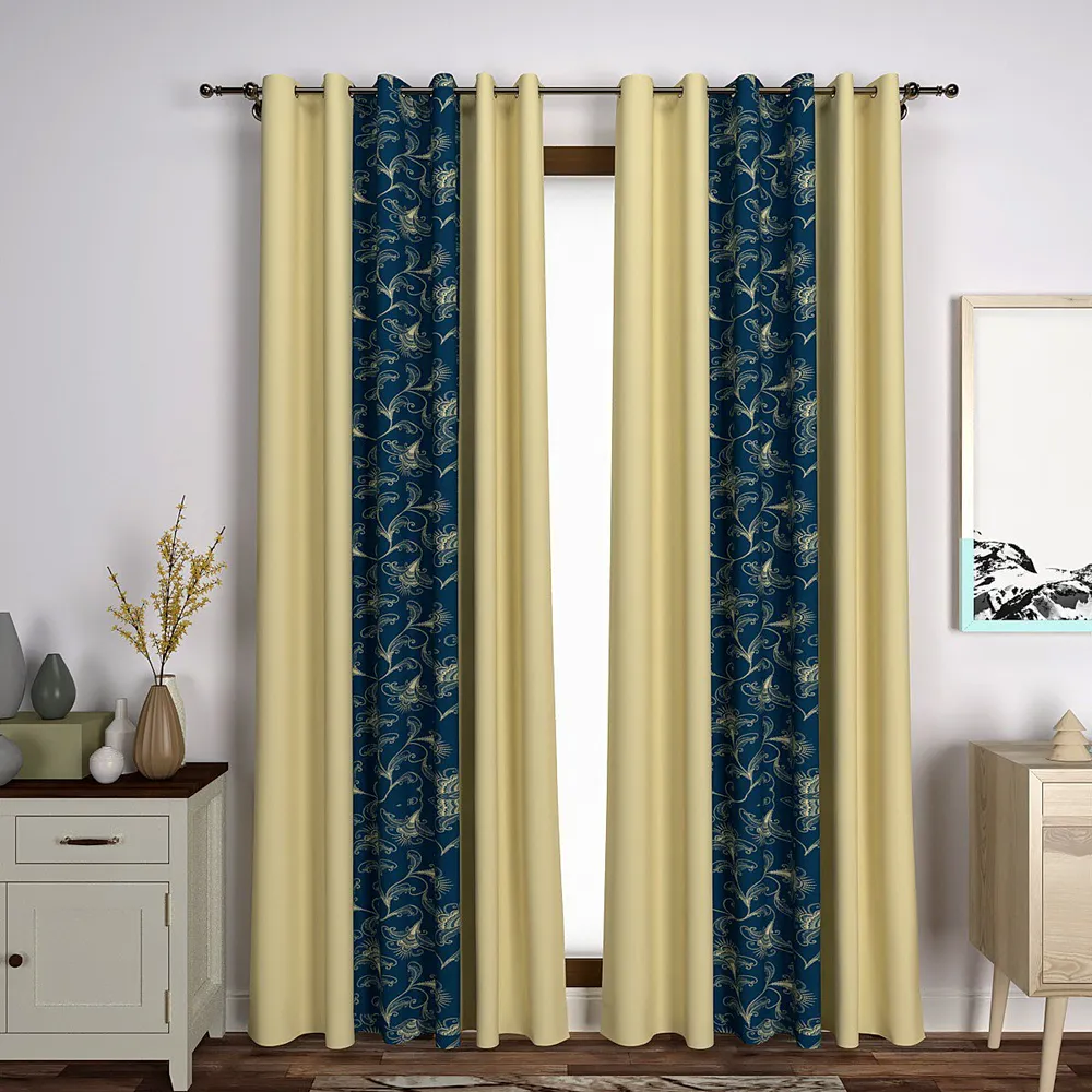Yellow & Royal Blue Designer Layered Window Curtain