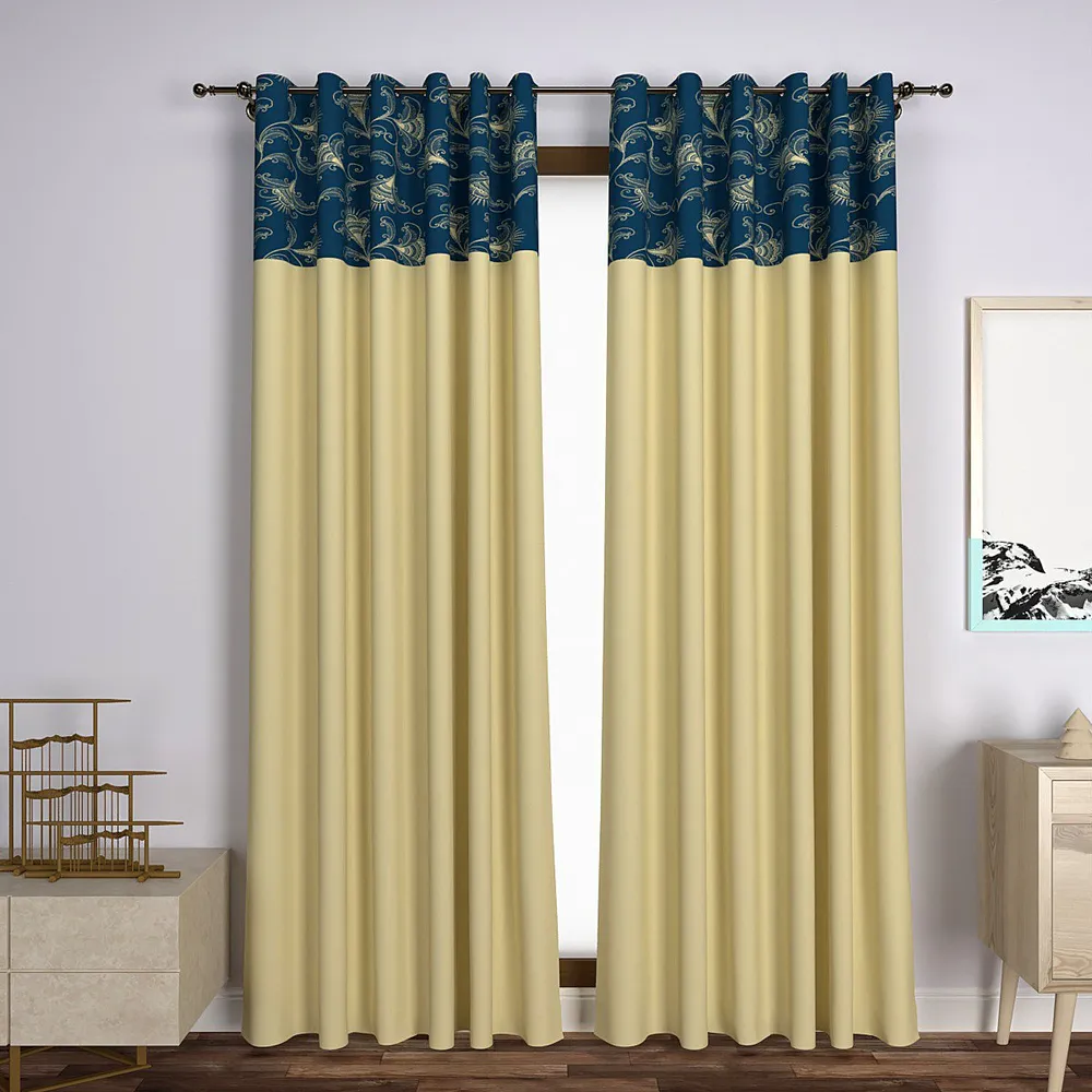 Yellow & Sea Green Semi-Designer Window Curtain