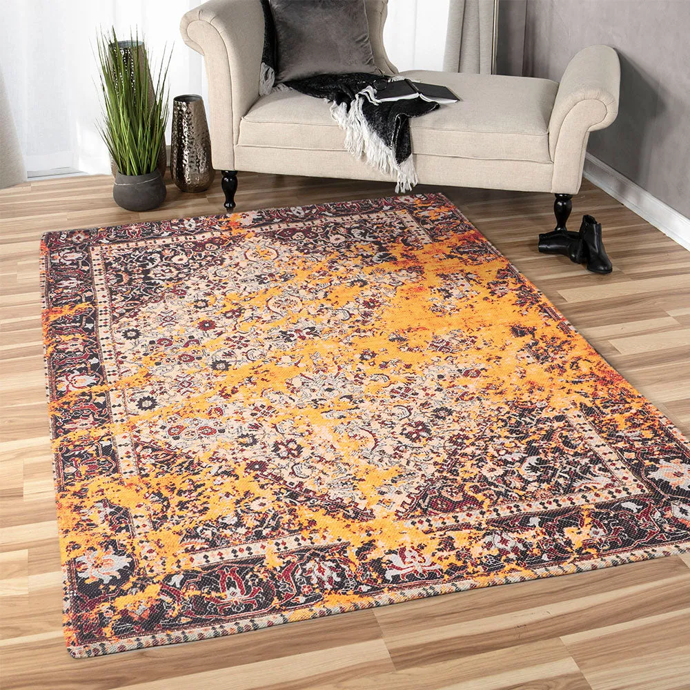 Yellow Sprayed Abstract Digital Printed Polyester Rug