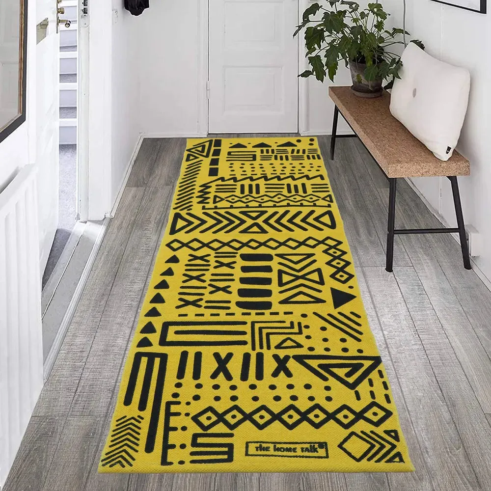 Yellow Tribal Art Cotton Weave Handmade Exercise Mat / Yoga Mat- 2x6 ft